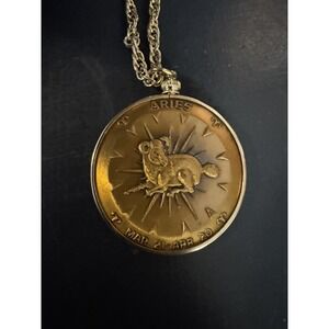 Vintage  Taurus Zodiac Medallion Pendant w/Gold tone Chain Bronze & Gold Tone